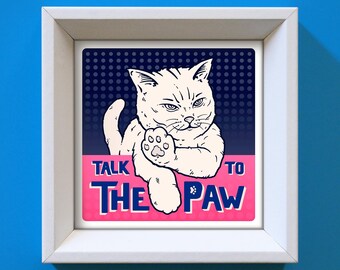 Funny Cat Art Print: Sassy Cat Lover Gift, Blue & Pink Modern Decor
