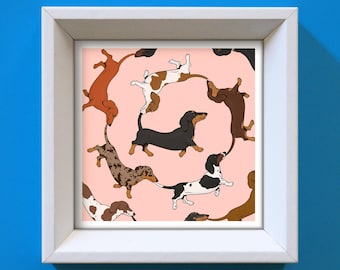 Sausage Dog Art Print: Dachshund String, Dog Mum Gift