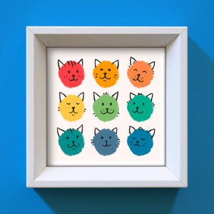 Colorful Cat Faces Art Print: Playful Kids Room Decor (Digital Download)