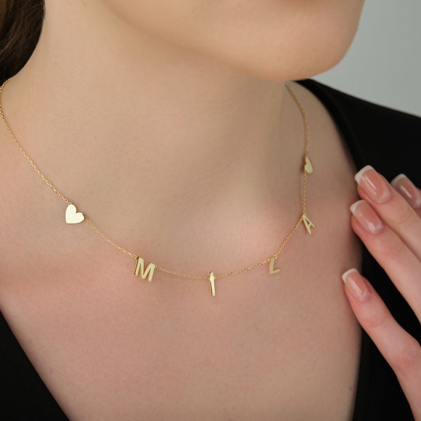 Collar inicial de oro de 14k, collar de letras personalizado, collar de oro inicial minimalista, collar de letras de plata, joyería inicial de oro de 14k