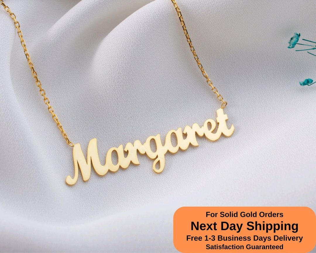 14k Solid Gold Name Necklace, Name Necklace in 18k Gold, Name Plate