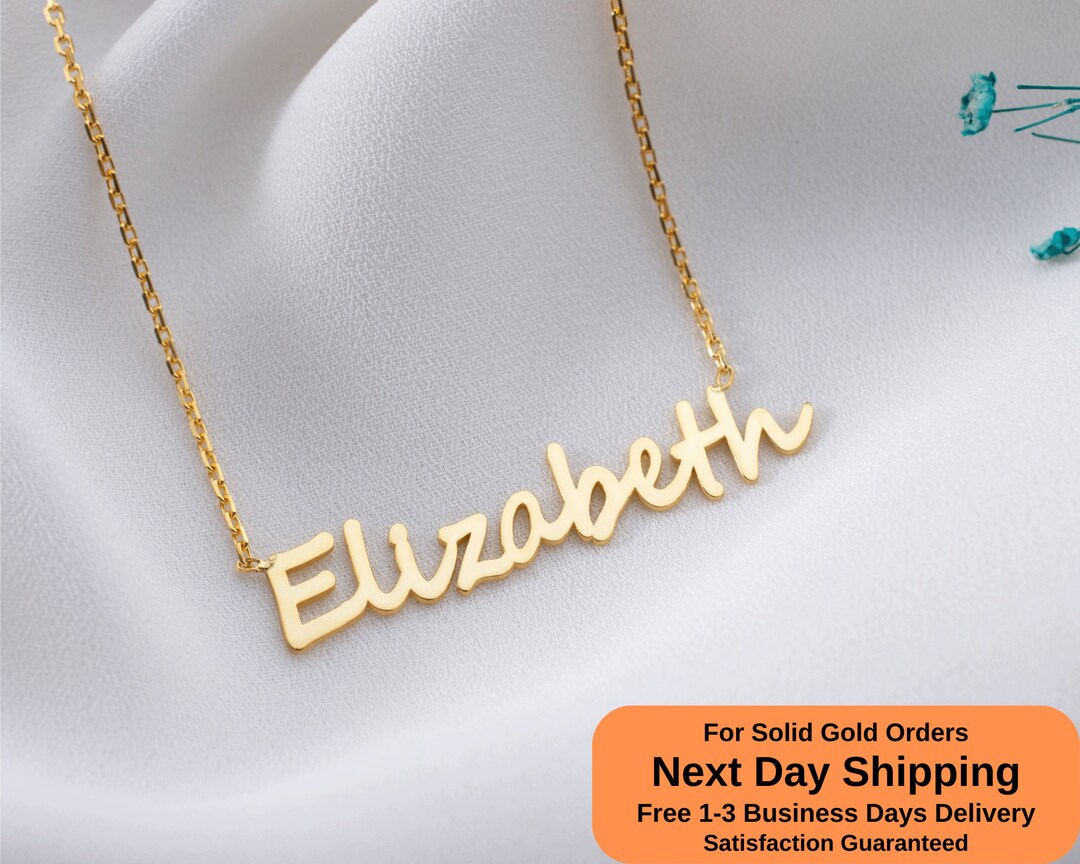 18k Solid Gold Name Necklace, 14k Gold Custom Name Necklace, Real Gold