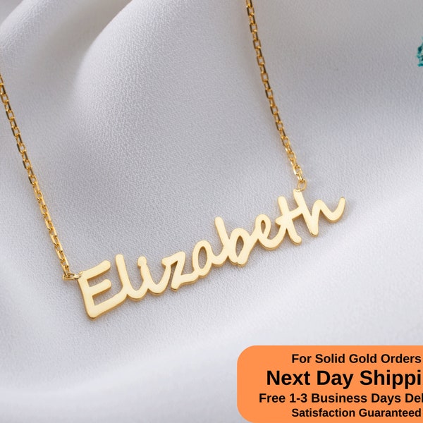 18k Solid Gold Name Necklace, 14k Gold Custom Name Necklace, Real Gold Dainty Name Pendant, Gold Name Jewelry in 14k