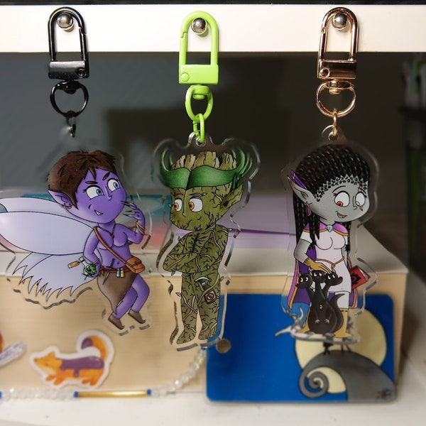 Porte-clé acrylique - Aventuriers Fantaisie - Elfe, dragon, fée, arbre humanoïde