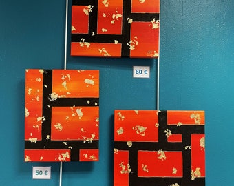 Triptych painting - Abstract "All in flame"