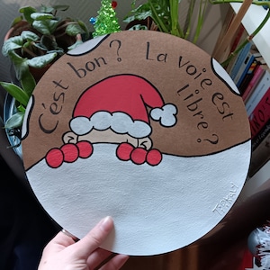 Carte de Noël ronde Kraft - Père Noël caché