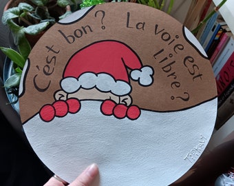 Carte de Noël ronde Kraft - Père Noël caché