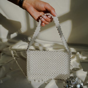 Bolso con cuentas de perlas, bolso de boda, bolso nupcial, bolso de noche de perlas, bolso de perlas falsas, marfil, novia, accesorio de boda
