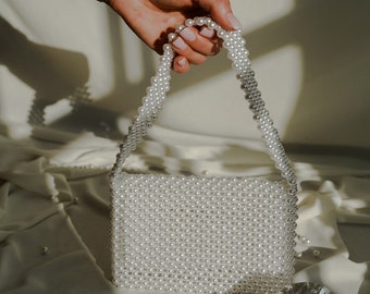 Pearl Beaded Bag, Wedding Handbag, Bridal Purse, Pearl Evening Bag, Faux Pearl Bag, Ivory, Bride, Wedding Accessory