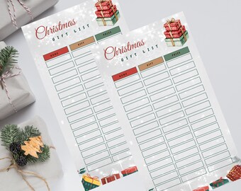 Christmas Gift List, Christmas Printable, Christmas Shopping List, Christmas Shopping Checklist