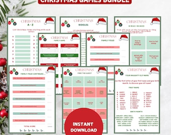 Lot de jeux de Noël, Jeux de fête de Noël, Jeux de Noël pour adultes/ados, Activités de Noël, Jeux de Noël, Imprimable