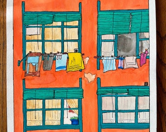 Laundry Day Watercolor