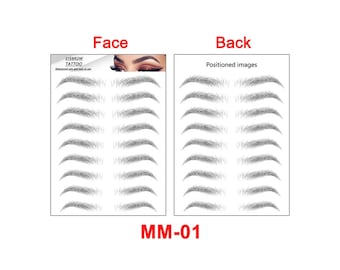 New Designs Waterproof Cosmetic Face Makeup Temporary Eyebrow Tattoo Stickers in 9 pair, Black color in different styles.