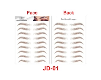 New Designs Waterproof Cosmetic Face Makeup Temporary Eyebrow Tattoo Stickers in 9 pair, Dark Brown color in different styles.