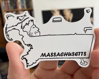 Massachusetts. Flexible Fridge Magnet 3.5"x2.3" Funny Map of Massachusetts (upside down).