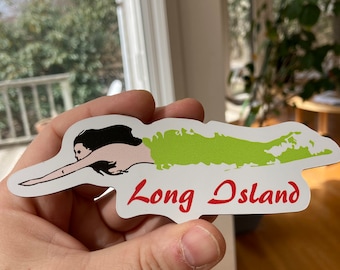 Long Island. Flexible Fridge Magnet 5.5"x1.8" Funny Map of Long Island, Mermaid.