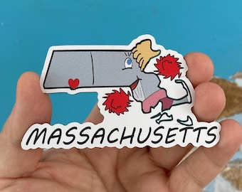 Massachusetts. Flexible Fridge Magnet 3.75"x2.2" Funny Map of Massachusetts. (cheerleader)
