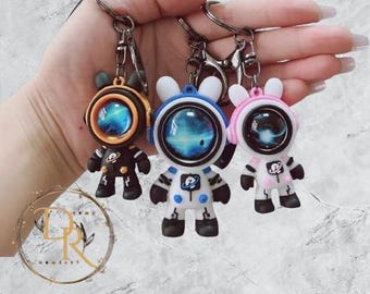 Llavero con colgante de astronauta y conejo de cielo estrellado, juguete de muñeca, llavero kawaii para bolso, mochila, bolso, llave de coche, regalos.