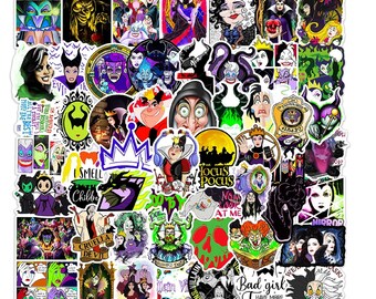 60 pegatinas de bruja malvada de cuento de hadas de Disney, pegatinas de vinilo de dibujos animados de Halloween para manualidades, álbumes de recortes, portátiles, botellas, pegatinas impermeables, regalos