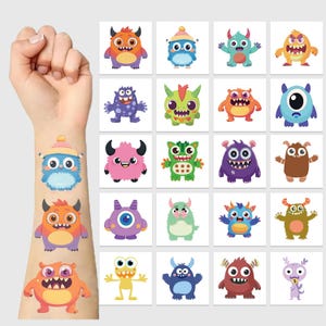 Juego de 20 pegatinas de monstruos pequeños, tatuajes de dibujos animados, pegatinas impermeables, recuerdo de fiesta de cumpleaños para niños, regalo para ella.