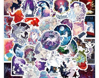 60 Stück The Last Unicorn Ästhetik Cartoon Tier Aufkleber Aufkleber für DIY Scrapbooking Laptop Skateboard Flasche Spielzeug wasserdichte Aufkleber, Geschenk