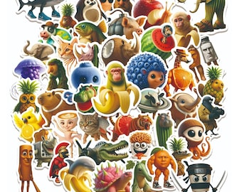 60 Stück Italienische Brainrot Tiere Aufkleber, Tung Tung Sahur Wasserdichte Vinyl Aufkleber für Laptop Telefon Wasserflaschen Scrapbooking Laptop, Gits