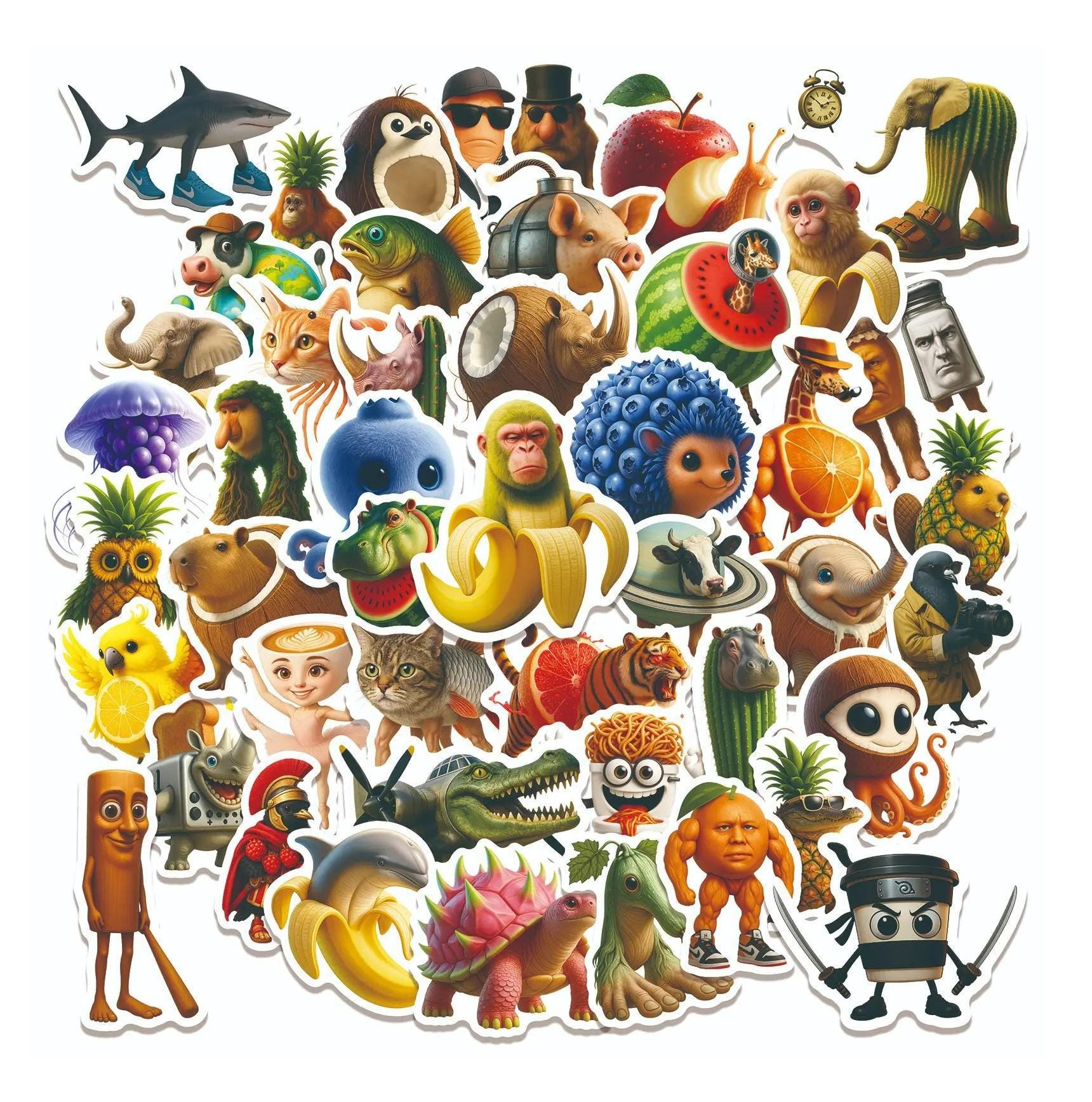 60pcs Italian Brainrot Animals Stickers, Tung Tung Sahur Waterproof ...