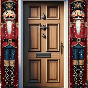 1 par de banderines de cascanueces, banderines navideños colgantes para puerta de entrada, porche o jardín, decoración navideña, regalos de Navidad