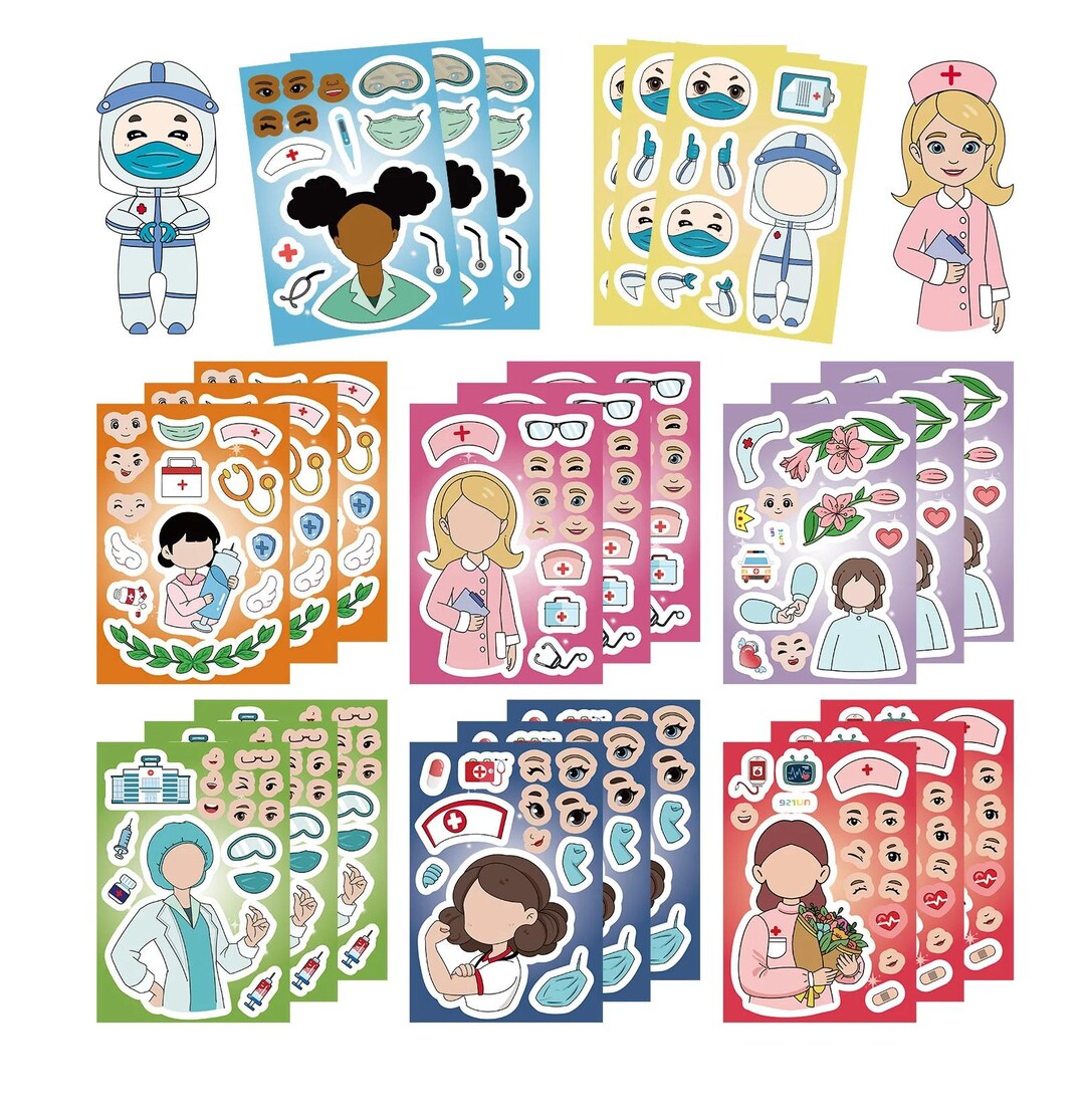 Graffiti Stickers, 16 Sheets Cartoon Nurse Face Swap Puzzle Sticker ...