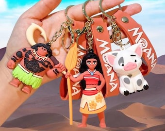 Moana & Pua Keychain Pendant, Disney Plushie Doll Toy Key Chain, Kawaii Bag Charm Key Ring for School bag Backpack Handbags, Gifts for her