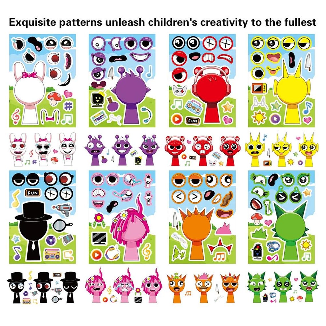 Graffiti Stickers, 16 Sheets Dark Incredibox Sprunki Make a Face Puzzle ...