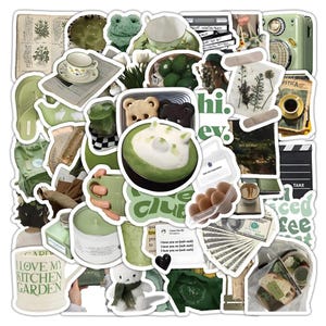 60Pcs Korean Style Stickers, Kawaii Waterproof Stickers, Green Graffiti Stickers, Vinyl Decals sticker for Laptop, Phone Case, Suitcase DIY