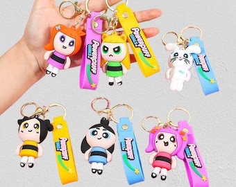 Llavero de Power Girls, llavero de juguete de dibujos animados, colgante de muñeca de anime kawaii para bolsos, mochilas, regalos, llaveros para hombres y mujeres
