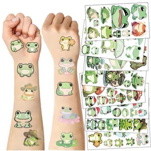 10 pegatinas de tatuajes de dibujos animados, lindos tatuajes temporales de rana, pegatinas impermeables, recuerdo de fiesta de cumpleaños para niños, regalo para ella