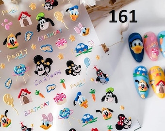 5D Nail Art Stickers, Nail Art Decals, Mickey Mouse Stitch, Donald Duck Disney Cartoon,  Nail Art Supplies, Press on Nails, Gift for her