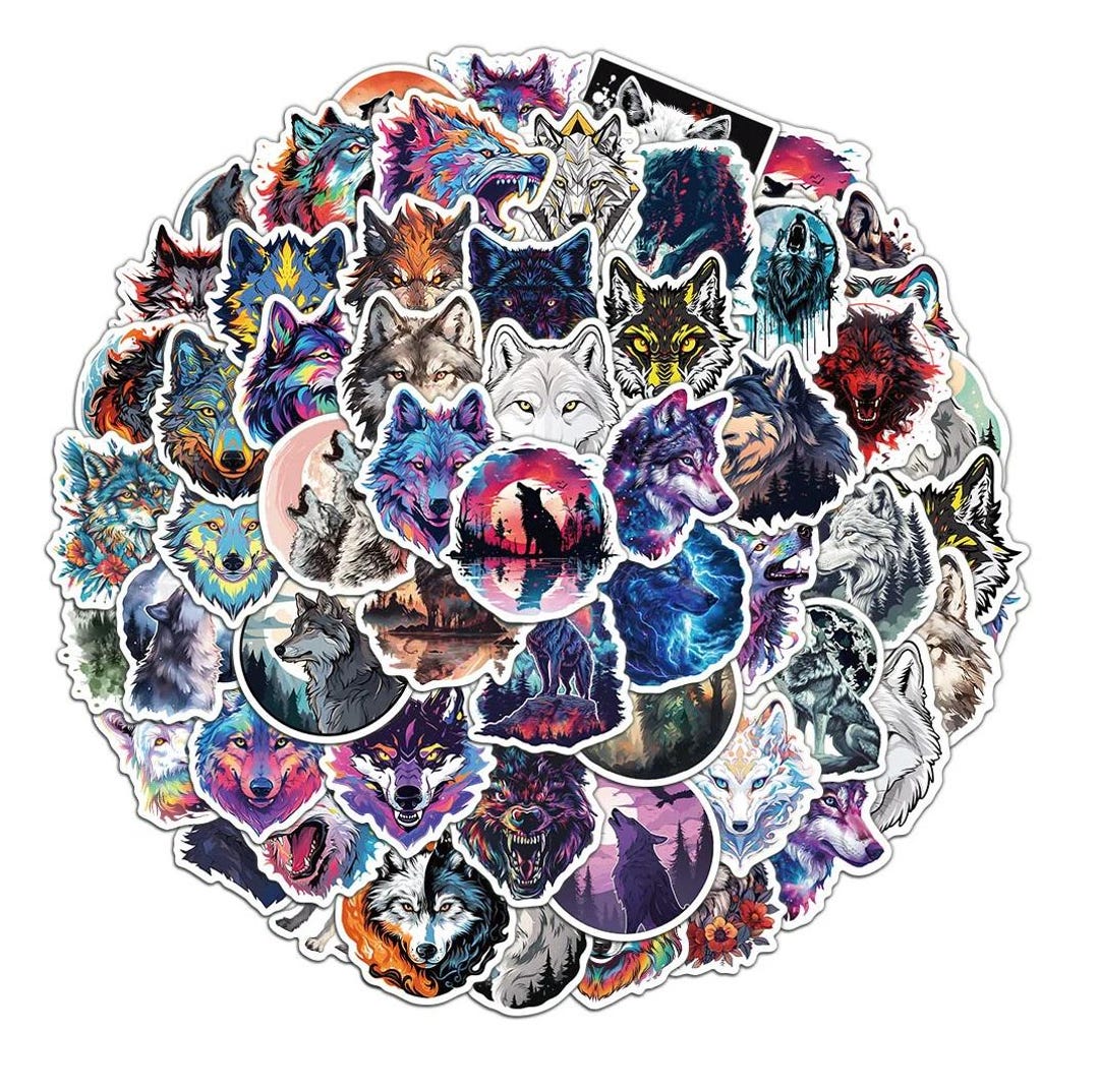 Wolf Mini Sticker 50pcs Wolf Stickers, Wolf Vinyl Decals Waterproof Stickers for DIY ...