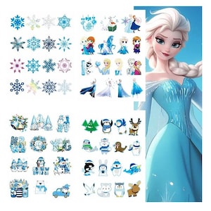 4 peças de adesivos de tatuagem de desenho animado da Disney, boneco de neve, floco de neve, tatuagens de princesa Elsa Frozen, adesivos à prova d'água, presente para ela