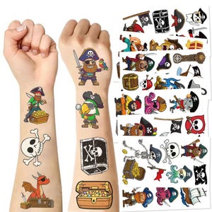 10 pegatinas de tesoros dorados piratas, tatuajes de dibujos animados, pegatinas impermeables, recuerdo de fiesta de cumpleaños infantil, regalo para ella
