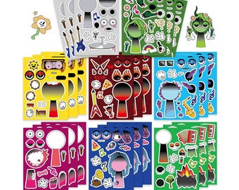 Pegatinas de grafiti, 16 hojas de pegatinas de rompecabezas Dark Incredibox Sprunki Make a Face, pegatinas de juguetes kawaii, pegatinas de vinilo impermeables