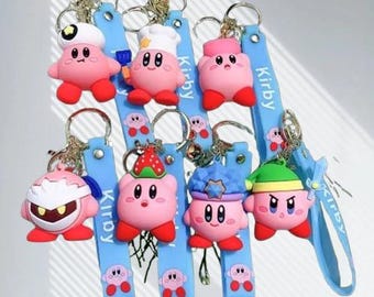 Kawaii Kirby Anime Keychain Pendant, Star Kirby Doll Key Chain Bag Charm Key Ring for School bag Backpack Handbags, Gifts for Men Women