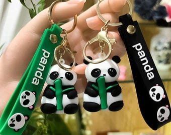 Llavero con colgante de panda de bambú, diseño de panda gigante de Sichuan, de goma, para carteras, bolsos y mochilas, ideal como regalo para hombres y mujeres.