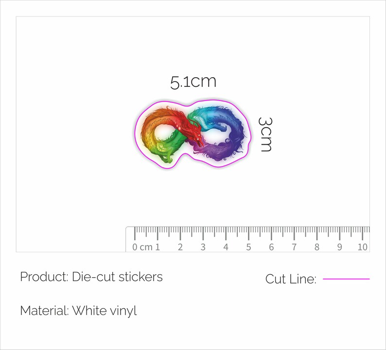 Sizing of Infinity Dragon Sticker as a symbol for autism and neurodiversity
