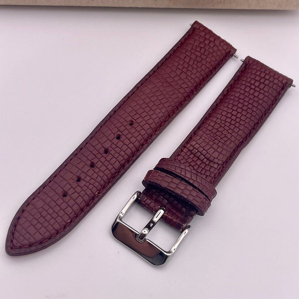 Bracelet Cuir de Veau, Bracelet Rembourré Imitation Lézard, Couleur Bordeaux ou Marron, Fait Main, Pour Seiko, Grand Seiko, Omega, Rolex... etc.