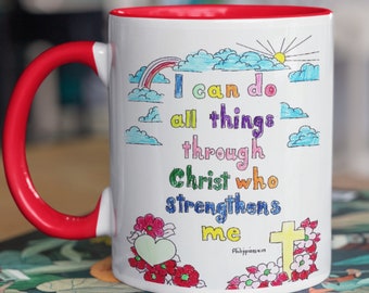 Jesus Gift-Cute Ceramic 2  Tone Scripture Mug-Scripture Quote-Affirmation Motivational Mug-Best For Scripture Meditation-Scripture For Teens