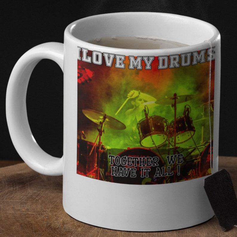Drum Mug For Drummer-I Love My Drums-drum kits and drum sticks-a Drum Gift would be a Funny Mug For A Drummer-Even A Drum Stick Bag image 7