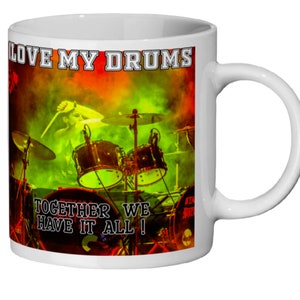 Drum Mug For Drummer-I Love My Drums-drum kits and drum sticks-a Drum Gift would be a Funny Mug For A Drummer-Even A Drum Stick Bag image 2