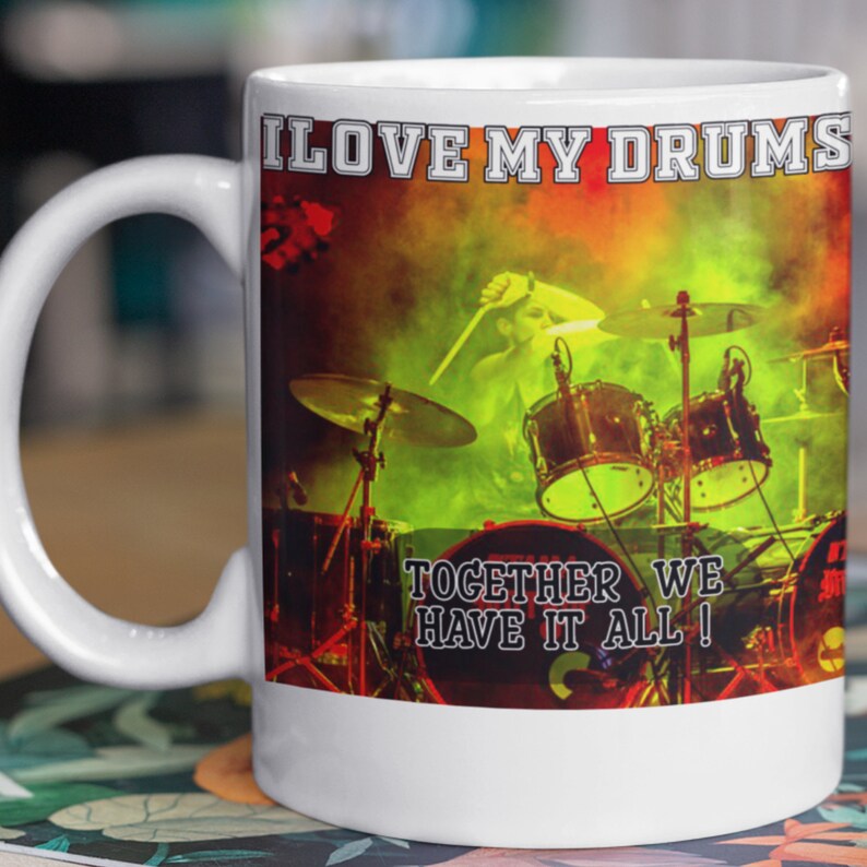Drum Mug For Drummer-I Love My Drums-drum kits and drum sticks-a Drum Gift would be a Funny Mug For A Drummer-Even A Drum Stick Bag image 5