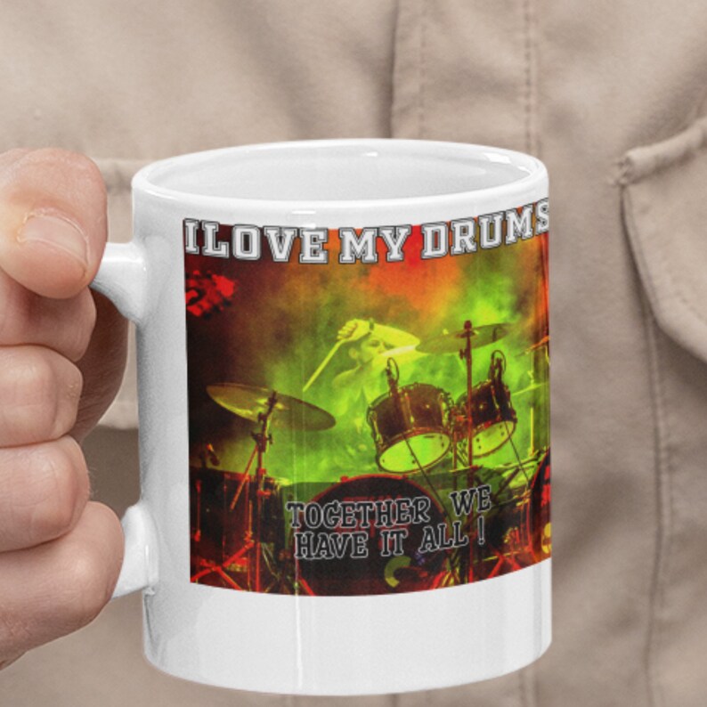 Drum Mug For Drummer-I Love My Drums-drum kits and drum sticks-a Drum Gift would be a Funny Mug For A Drummer-Even A Drum Stick Bag image 6