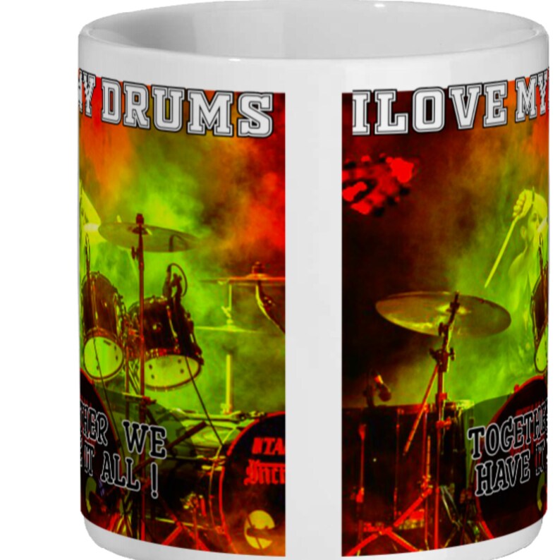 Drum Mug For Drummer-I Love My Drums-drum kits and drum sticks-a Drum Gift would be a Funny Mug For A Drummer-Even A Drum Stick Bag image 3