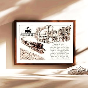 Ferrovia, regalo, dipinto a mano, personalizzabile, quadro professionale con poesia, regalo personale, regalo di compleanno, regalo di Natale